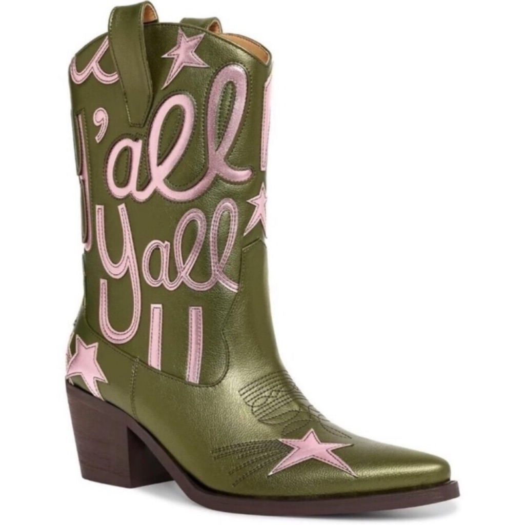 Metallic Cowboy Boots For Women - Embroidered Mid Calf Western Cowgirl Boots